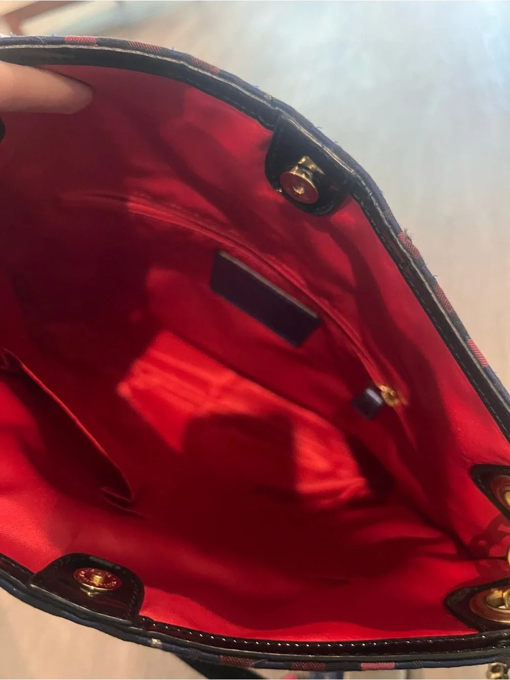 Coach Poppy metallic Tartan Plaid slim chain tote